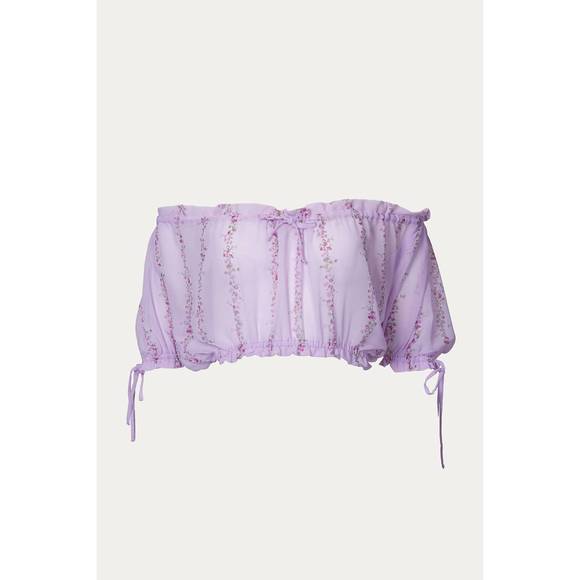 NEW MERRIT CHARLES dahlia top in purple floral - Picture 2 of 6